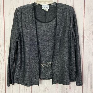 Vintage I.S.B. Women's 16 Long Sleeve Cardigan Shimmery Glitter Silver USA Made